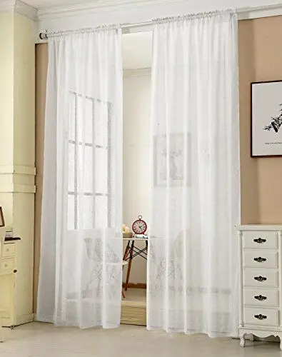 Produktbild: WOLTU Gardinen transparent mit Kräuselband 2er Set Vorhänge Leinenoptik Halbtransparent Voile Leinenvorhang Stores Fensterschal Dekoschal für Wohnzimmer Kinderzimmer Schlafzimmer, 140x245cm Weiß