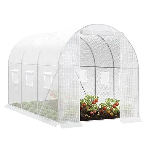 Produktbild: WOLTU Gewächshaus 200x200x300 cm, Foliengewächshaus Winterfest, Folientunnel für Aufzucht Tomaten, Tomatenhaus mit Tür 6 Fenstern, aus Stahlrohr PE,Weiß