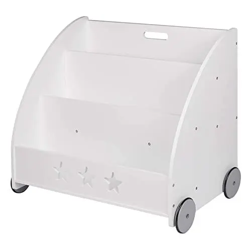 Produktbild: WOLTU KR002 Kinderregal Bücherregal für Kinder, Spielzeugregal mit Räder 3 Regale , Holz Standregal Kinderzimmerregal Mehrzweck Organizer(Weiß)