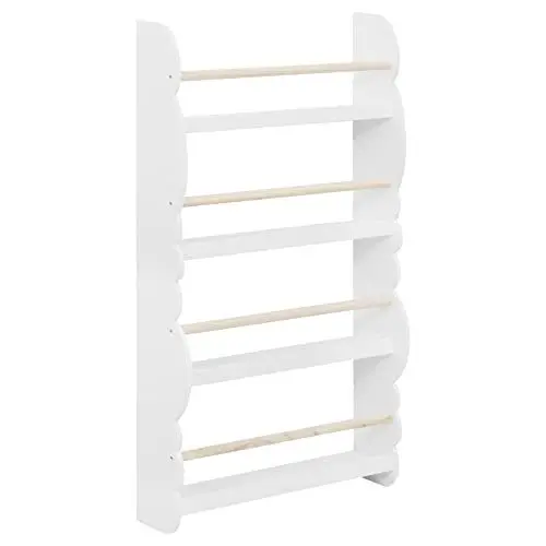 Produktbild: WOLTU Kinder Bücherregal Wandregal, Bücher-Organizer mit 4 Ablagen, Kinderregal für Buchaufbewahrung, aus Kiefernholz E1 MDF, für Kinderzimmer Spielzimmer, Weiß