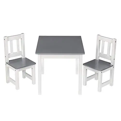 Produktbild: WOLTU Kindertisch mit 2 Stühlen, Tisch und Stühle für Kinder, abgerundete Kanten und Ecken, Kindersitzgruppe aus MDF, Tisch 60x48x50 cm, Stuhl 25x55x25 cm, Weiß Grau