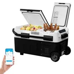 Produktbild: WOLTU Kompressor Kühlbox elektrisch, 30 L Dual Zone, -20 ℃ bis 20 ℃, mit App-Steuerung USB-Anschluss, Gefrierbox 12 V/24 V, Mini Kühlschrank Auto LKW Boot Reisemobil Camping, Schwarz Weiß