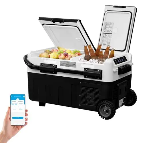 Produktbild: WOLTU Kompressor Kühlbox elektrisch, 30 L Dual Zone, -20 ℃ bis 20 ℃, mit App-Steuerung USB-Anschluss, Gefrierbox 12 V/24 V, Mini Kühlschrank Auto LKW Boot Reisemobil Camping, Schwarz Weiß
