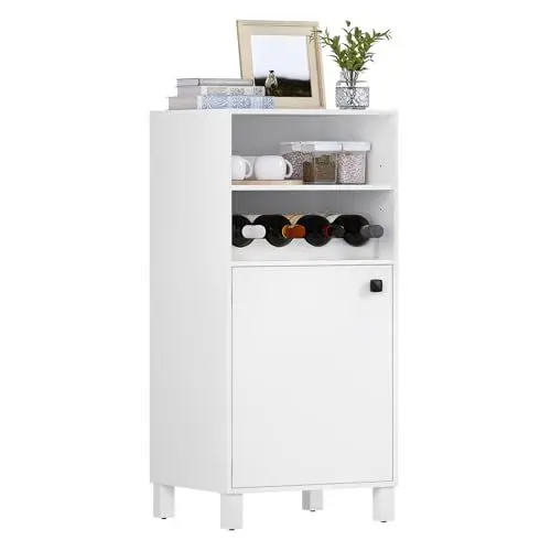 Produktbild: WOLTU Küchenschrank mit Weinregal, Bücherregal, Küchenregal stehend, Mehrzweckschrank Aufbewahrungsschrank, Bücherschrank, mit Tür und verstellbaren Regalböden, Weiß, 48x108x40 cm, KSK01ws