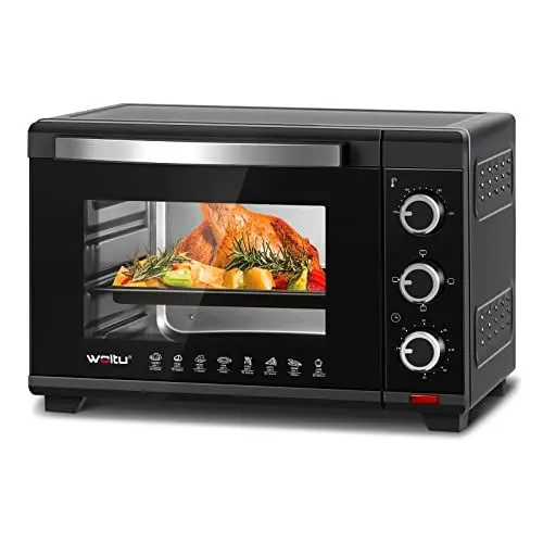 Produktbild: WOLTU Mini Backofen 28 L, Pizzaofen 1600 W, 100-230 °C, Timer 0-60 Min., 3 Heizmodi, inkl. Backblech Grillrost Krümelblech Rostheber, Mini Ofen für Backen Braten Auftauen Erhitzen, Schwarz