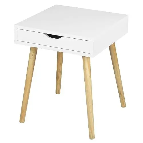 Produktbild: WOLTU Nachttisch Beistelltisch Nachtschrank Nachtkommode mit Schublade und 4 Holzbeine aus Spanplatte Weiß TS110ws