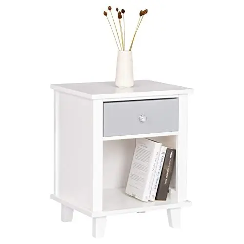 Produktbild: WOLTU® Nachttisch Nachtkommode Nachtschrank Beistelltisch Sofatisch, mit Schublade und Offenem Fach, mit Beinen, Holz, Weiß, 40x34x50cm(BxTxH), TSR57ws