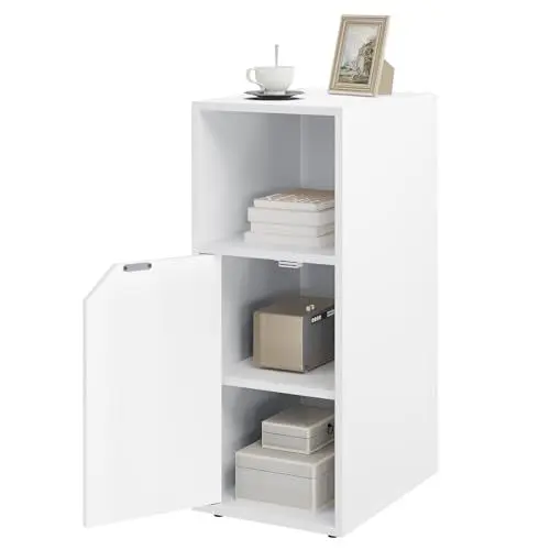 Produktbild: WOLTU Nachttisch schmal, Beistelltisch mit offenem Fach und Tür, Verstellbarer Ablage, 25x62x35 cm, Nachtschrank Bett, Nachtkästchen Nachtkommode modern, für Schlafzimmer, Weiß, NTS16ws