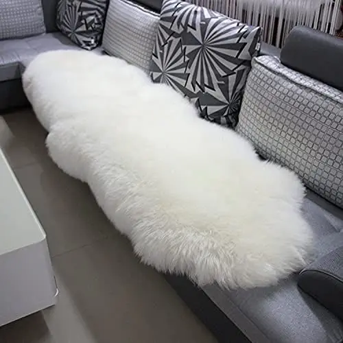 Produktbild: WOLTU Öko Lammfell Schaffell Teppich, Echtes Naturfell Weich Flauschig, Bettvorleger Sofa Matte Longhair, Wollteppich für Wohnzimmer Schlafzimmer, Weiß, (180-210) x60 cm
