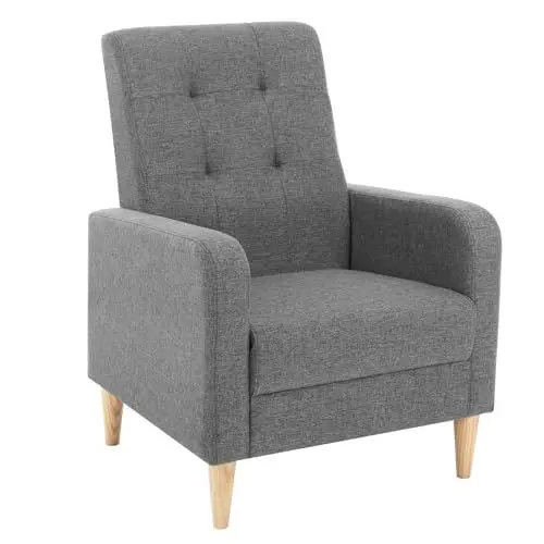 Produktbild: WOLTU Ohrensessel, Relaxsessel mit Armlehnen Massivholzbeinen, getufteter Polstersessel, Loungesessel modern, Sessel für Schlafzimmer Wohnzimmer Balkon, Leinenbezug, Dunkelgrau