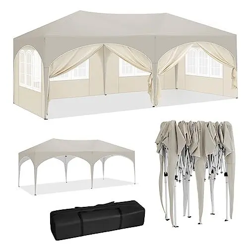 Produktbild: WOLTU Pavillon, Faltpavillon 3x6 m, mit 6 Seitenwänden, Partyzelt wasserabweisend UV-Schutz 50+, höhenverstellbarer Gartenpavillon, mit Tragetasche, für Outdoor Garten Camping Beige