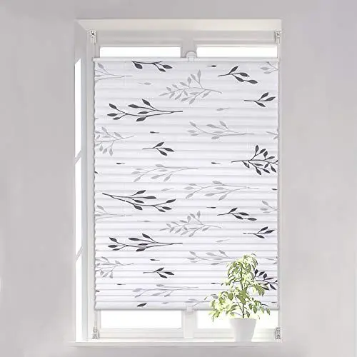 Produktbild: WOLTU Plissee Faltrollo Klemmfix ohne Bohren 60x130 cm Grau, Plisseerollo Easyfix mit Klemmträger, Fensterrollo mit Zweigmotiv Blickdicht Sichtschutz Sonnenschutz, Jalousie Rollo für Tür & Fenster