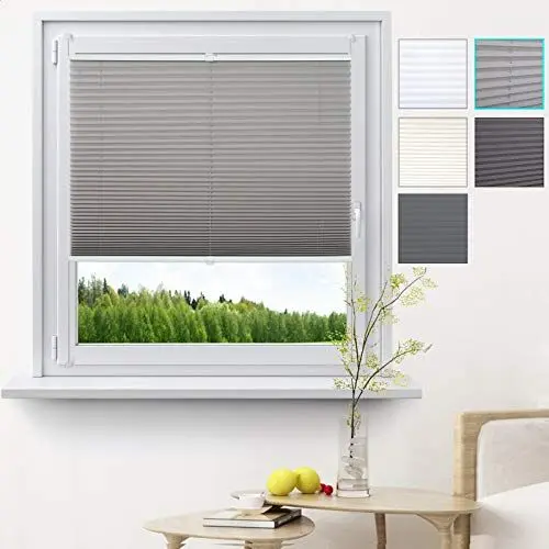 Produktbild: WOLTU Plissee Klemmfix ohne Bohren 100x130cm (BxH) Grau Faltrollo Plisseerollo mit Klemmträger Lichtdurchlässig, Jalousie Sichtschutz und Sonnenschutz Easyfix Rollo für Fenster & Tür