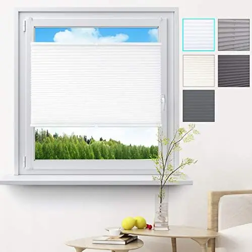 Produktbild: WOLTU Plissee Klemmfix ohne Bohren 90x130cm (BxH) Weiß Faltrollo Plisseerollo mit Klemmträger Lichtdurchlässig, Jalousie Sichtschutz und Sonnenschutz Easyfix Rollo für Fenster & Tür