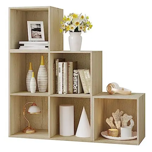 Produktbild: WOLTU Regal für Buch Spielzeug, Bücherregal mit 6 Fächern, Schrank für Wohnzimmer Schlafzimmer, Raumteil aus Holzewerkstoff, Würfelregal Stufenregal 90x90x30 cm, helle Eiche, SK027hei