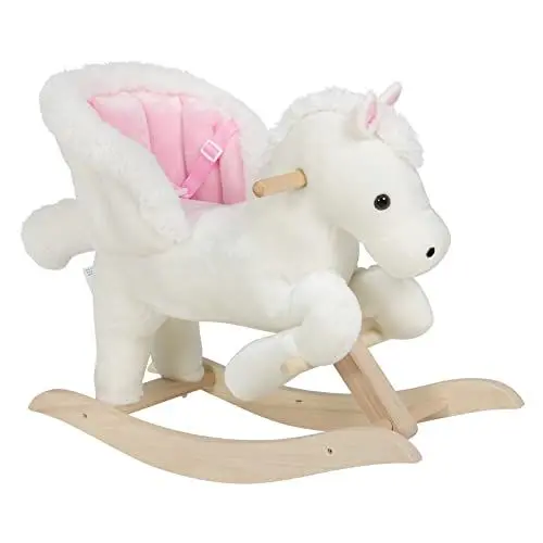 Produktbild: WOLTU Schaukelpferd Baby Schaukeltier Schaukelsitz Plüsch Schaukelspielzeug mit Gurt,PP-Baumwolle, Weiß+Rosa