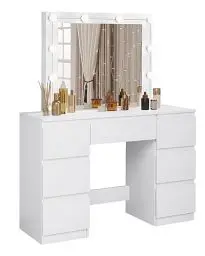 Produktbild: WOLTU Schminktisch mit LED-Beleuchtung, einstellbare Helligkeit, Kosmetiktisch mit großem Spiegel, Frisiertisch mit 7 Schubladen, 110x140,5x39,5 cm, Kommode Schlafzimmer Weiß, MB6099ws