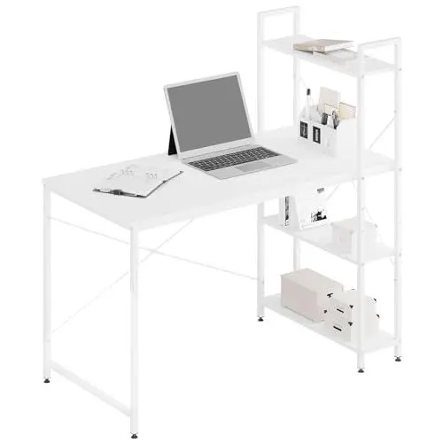 Produktbild: WOLTU Schreibtisch Weiß,120x60 cm, Bürotisch mit Regal, Computertisch mit 4 Ablagen auf rechter oder linker Seite, PC Tisch, für Büro Homeoffice Schlafzimmer