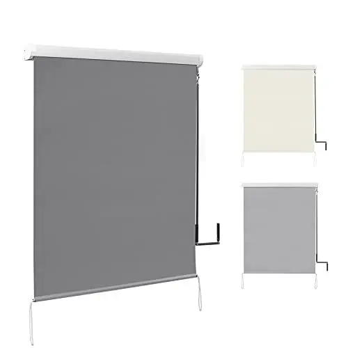Produktbild: WOLTU Senkrechtmarkise Balkonmarkise Vertikalmarkise mit Handkurbel und Markisenkassette für Terrasse Balkon, UV-beständig Sonnenschutz Windschutz und Sichtschutz, Dunkelgrau 140x140 cm