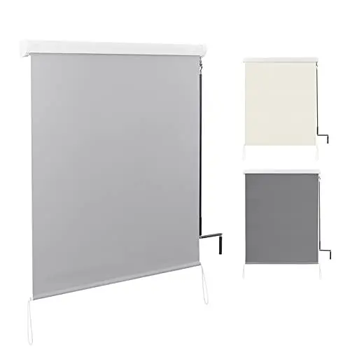 Produktbild: WOLTU Senkrechtmarkise Balkonmarkise Vertikalmarkise mit Handkurbel und Markisenkassette für Terrasse Balkon, UV-beständig Sonnenschutz Windschutz und Sichtschutz, Grau 140x140 cm