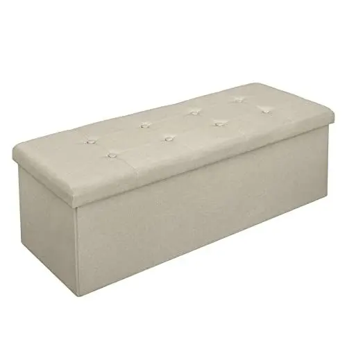 Produktbild: WOLTU Sitzbank mit Stauraum 110cm, Truhe mit stauraum 118L Faltbar, Sitztruhe Sitzbox Aufbewahrungsbox klappbare, Bettbank Schlafzimmer, belastbar bis 300 kg, aus Leinen, Cremeweiß