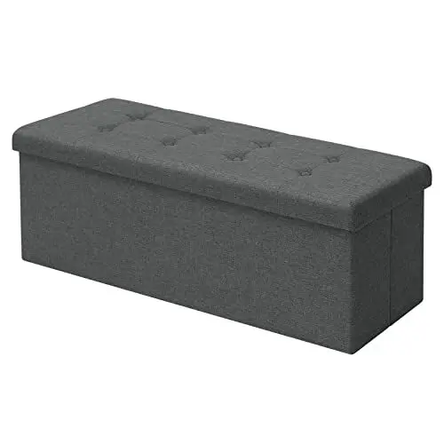 Produktbild: WOLTU Sitzbank mit Stauraum 110cm, Truhe mit stauraum 118L Faltbar, Sitztruhe Sitzbox Aufbewahrungsbox klappbare, Bettbank Schlafzimmer, belastbar bis 300 kg, aus Leinen, Dunkelgrau