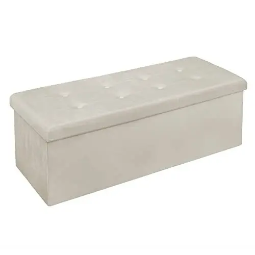 Produktbild: WOLTU Sitzbank mit Stauraum 110 cm, Truhe mit Stauraum 118 L faltbar, Sitztruhe Sitzbox Aufbewahrungsbox klappbar, Bettbank Schlafzimmer, belastbar bis 300 kg, aus Samt, Cremeweiß