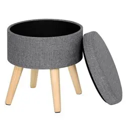 Produktbild: WOLTU® Sitzhocker mit Stauraum Fußhocker Aufbewahrungsbox, Deckel abnehmbar, Gepolsterte Sitzfläche aus Leinen, Massivholz, Hellgrau, SH08hgr-1