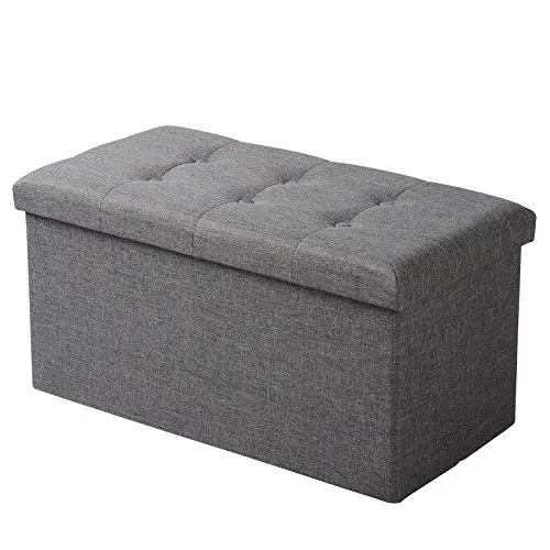 Produktbild: WOLTU Sitzhocker mit Stauraum Sitzbank faltbar Truhen Aufbewahrungsbox, Deckel abnehmbar, Gepolsterte Sitzfläche aus Leinen, 76x37,5x38 cm, Dunkelgrau