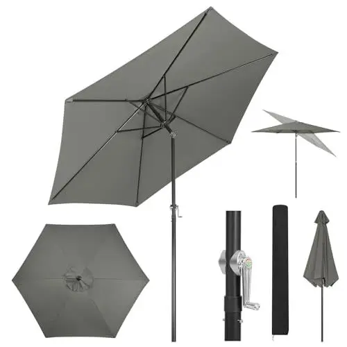 Produktbild: WOLTU Sonnenschirm φ270cm, Balkonschirm Strandschirm UV-beständig Wasserdicht, 45° knickbar, mit Handkurbel Tragetasche, für Balkon Garten Terrasse Pool, Sechseckig, Dunkelgrau