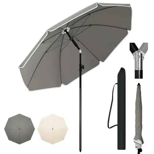 Produktbild: WOLTU Sonnenschirm φ 155 cm, Balkonschirm Strandschirm UV-beständig wasserdicht, höhenverstellbar, 45° knickbar, Sonnenschutz Balkon Terrasse Strand Garten, rund, Dunkelgrau