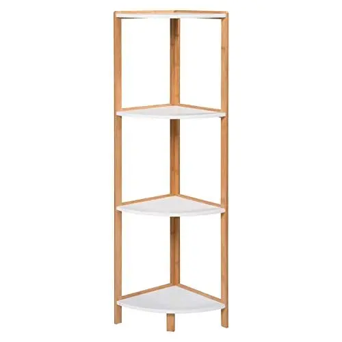 Produktbild: WOLTU Standregal Eckregal Badregal Küchenregal Lagerregal Treppenregal Stufenregal Hochregal 4 Ablage Bambus MDF Weiß RGB9357ws2
