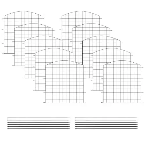Produktbild: WOLTU Teichzaun Gartenzaun Komplettset 78cm hoch, 10 Zaunelemente 11 Befestigungsstäbe, Steckzaun Metall, Gitterzaun Oberbogen, Zaun für Hunde, Schwarz
