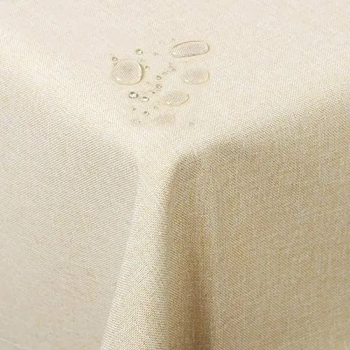 Produktbild: WOLTU Tischdecke 130x220cm Tischtuch Leinendecke Leinenoptik Lotuseffekt Champagne abwaschbar schmutzabweisend pflegeleicht Farbe & Größe wählbar Eckig