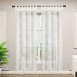 Produktbild: WOLTU VH6060be-2, 2er Set Gardinen transparent Blumen Stickerei mit Schlaufen Leinen Optik, Doppelpack Vorhang Stores Voile Fensterschal Dekoschal für Wohnzimmer Schlafzimmer, 140x245 cm, Beige