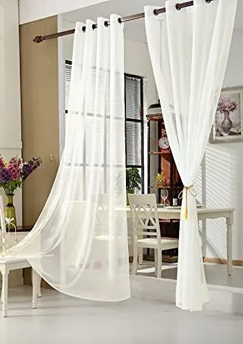 Produktbild: WOLTU Vorhänge Gardinen mit Ösen 2er Set Transparente Stores Gardinen aus Voile Durchsichtige Ösenvorhänge Fensterschal Creme 140x225 cm (BxH) für Wohnzimmer Schlafzimmer Kinderzimmer