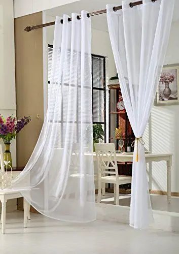 Produktbild: WOLTU Vorhänge Gardinen mit Ösen 2er Set Transparente Stores Gardinen aus Voile Durchsichtige Ösenvorhänge Fensterschal Weiß 140x225 cm (BxH) für Wohnzimmer Schlafzimmer Kinderzimmer
