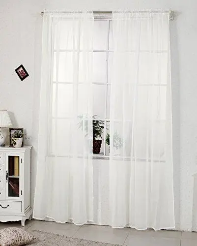 Produktbild: WOLTU Vorhänge mit Kräuselband Stores Gardinen Creme kurz transparent 140x225cm (BxH), 2er Set Gardinen Fensterschals Voile für Wohnzimmer Schlafzimmer Kinderzimmer