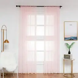 Produktbild: WOLTU Vorhänge mit Kräuselband Stores Gardinen Rosa kurz transparent 140x245cm (BxH), 2er Set Gardinen Fensterschals Voile für Wohnzimmer Schlafzimmer Kinderzimmer