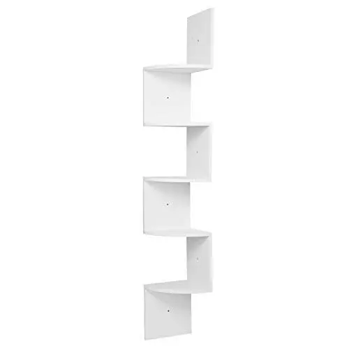 Produktbild: WOLTU Wandregal Weiß Eckregal Hängend CD DVD Regal Bücherregal Zickzack 5 Regalböden 25x25x156cm, für Büro, Wohnzimmer, Schlafzimmer, Küche