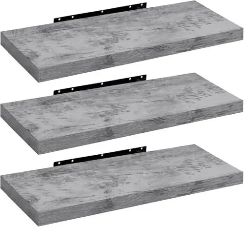 Produktbild: WOLTU Wandregal Wandboard Bücherregal Regale für Deko Wandablagen aus MDF Holz, 3er Set Hängeregal Grau Eiche