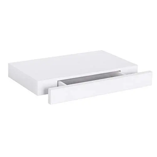 Produktbild: WOLTU Wandregal mit Schublade, Schweberegal Weiß, Regalbrett aus MDF, Wandboard für Wohnzimmer Schlafzimmer Flur, 40 x 5 x 25 cm, RG9344ws