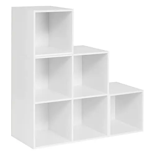 Produktbild: WOLTU weißes Regal für Buch Spielzeug, Bücherregal mit 6 Fächern, Schrank für Wohnzimmer Schlafzimmer, Raumteil aus Holzewerkstoff, Würfelregal Stufenregal 90x90x30 cm SK027ws