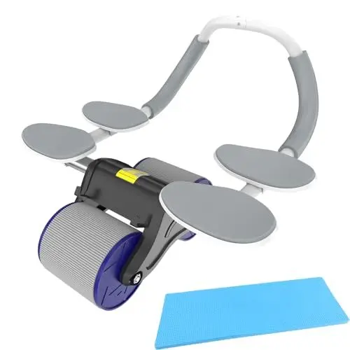 Produktbild: Womamny Bauchroller Bauchmuskeltrainer, Automatisches Rebound Bauchrad, Ab Roller Wheel für Core Trainer, Doppelrädern Bauchtrainer mit 4 Ellenbogenstütze & Kniematte, Fitnessgeräte für Zuhause,Blau