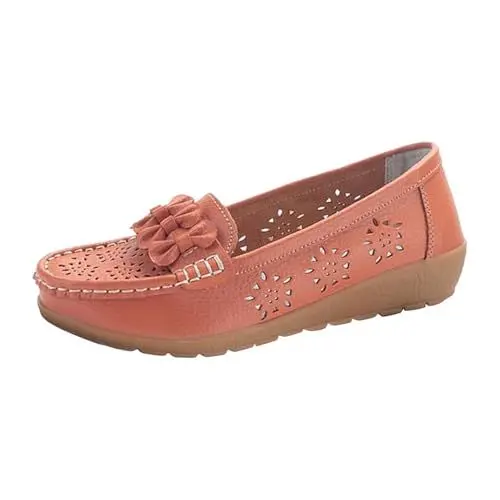 Produktbild: Women Court Shoes Dress High Heel Breathable Leather Loafers Summer Slip On Slippers Comfortable Leather Work Walking Shoes Stilettos D-104