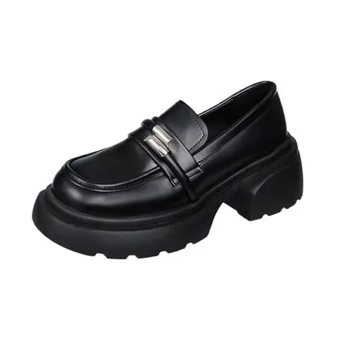 Produktbild: Women Loafers Spring Autumn Leather Embroidery Hollow Shoes Low Heeled Comfortable Casual Shoes Loafers Shoes Casual Comfy Black Flats Fashion Running Walking Platform D-87