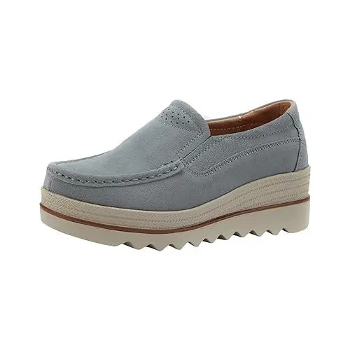Produktbild: Stoffschuhe Damen OrthopäDische Pantoletten Damen Modische Damen-Freizeitschuhe mit hohen Absätzen, Slip-On-Schuhe, Bequeme Freizeitschuhe, Slipper Blaue Schuhe Damen Mit Absatz GrüNe (Grey, 39)
