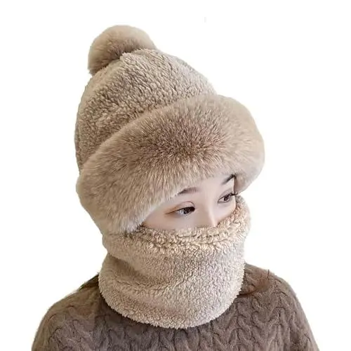 Produktbild: Women Winter Hats Scarf Cycling Windproof Scarf Hat Knitting Wool Windproof Scarf Hat Integrated Windproof Hat A-169
