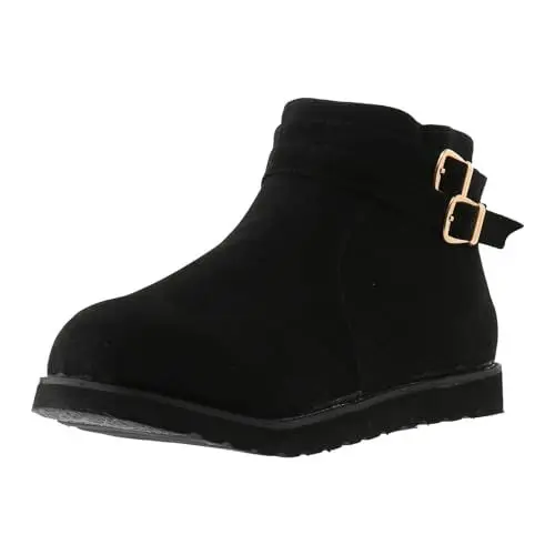 Produktbild: Womens Ballet Flats Ankle Boots Metal Buckle Fleece Cowboy Boots Western Walking Ankle Booties Soft Shoes Suede Lightweight Fall Boots Boots Pumps Loafers D-97