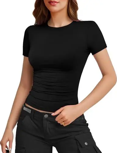 Produktbild: Women's Basic Dupes T-Shirt Tops Short Sleeve Crewneck Y2k Tops Baby Tee Shirt Fit Outfit Clothes Streetwear Short Sleeve Backless Top